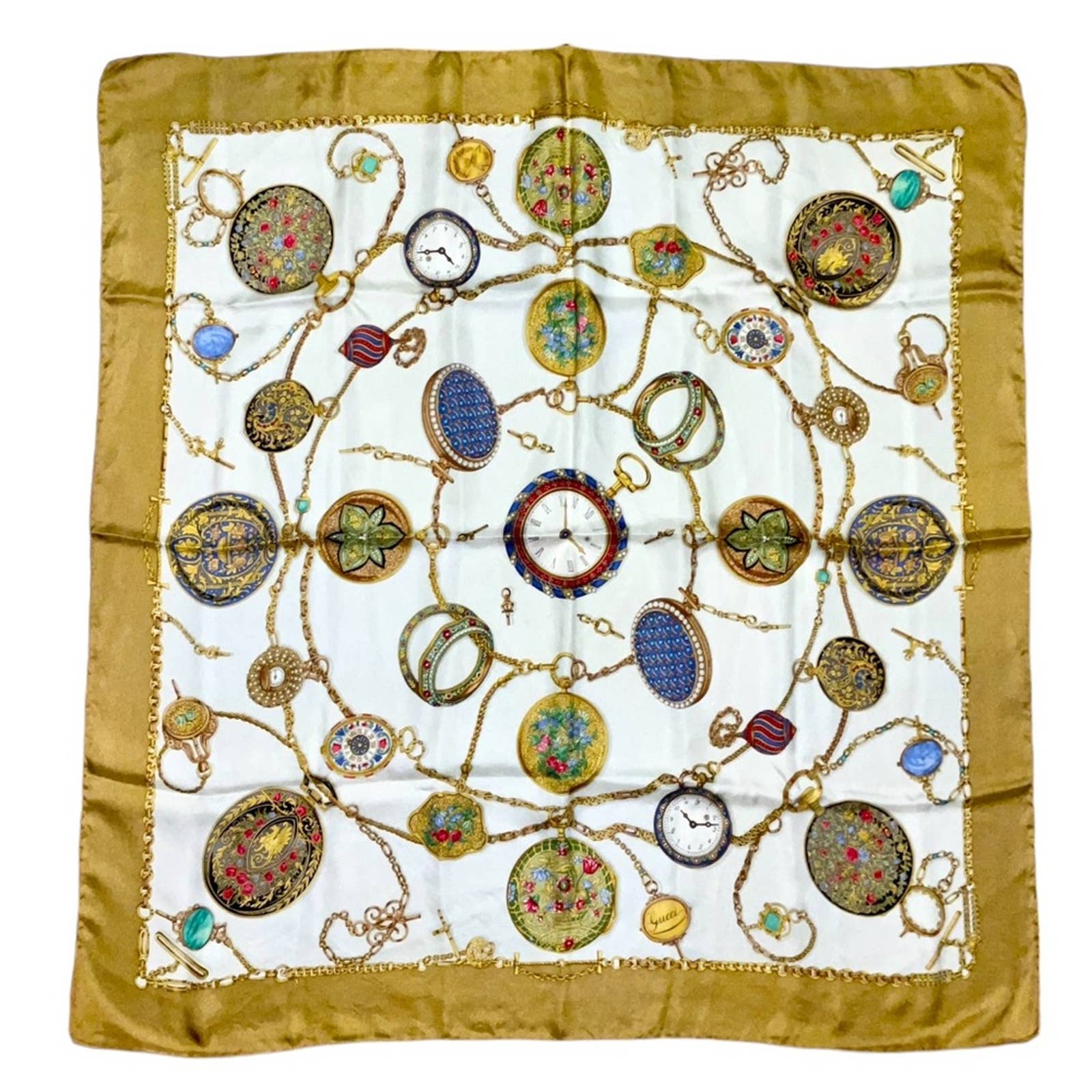 Gucci 100 Silk Multi Color Pocket Watch Scarf